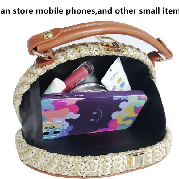 Versatile Cherry Straw Handbag with Removable Strap - Perfect for Summer Outings - Picture 4 of 6